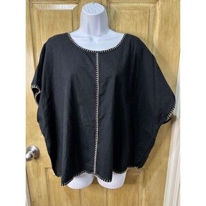 Pure Jill 100% Cotton Kimono Top Womens Size 3X Black Oversized Boxy Pullover